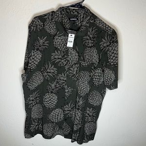 Express, Pineapple Print, Button Down Short Sleeve Shirt